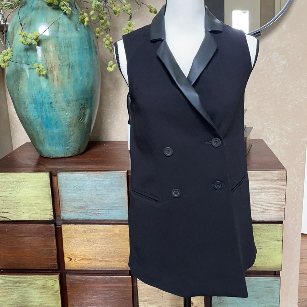 BCBG Women’s Faux Leather Double Breasted Vest